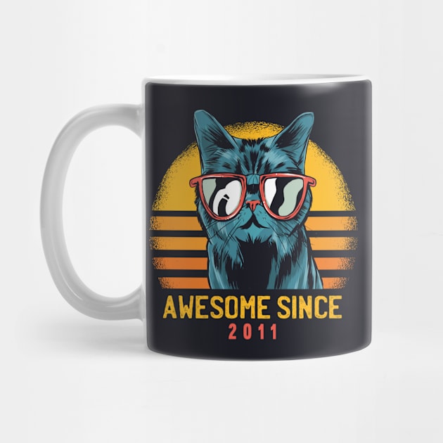 Retro Cool Cat Awesome Since 2011 // Awesome Cattitude Cat Lover by Now Boarding